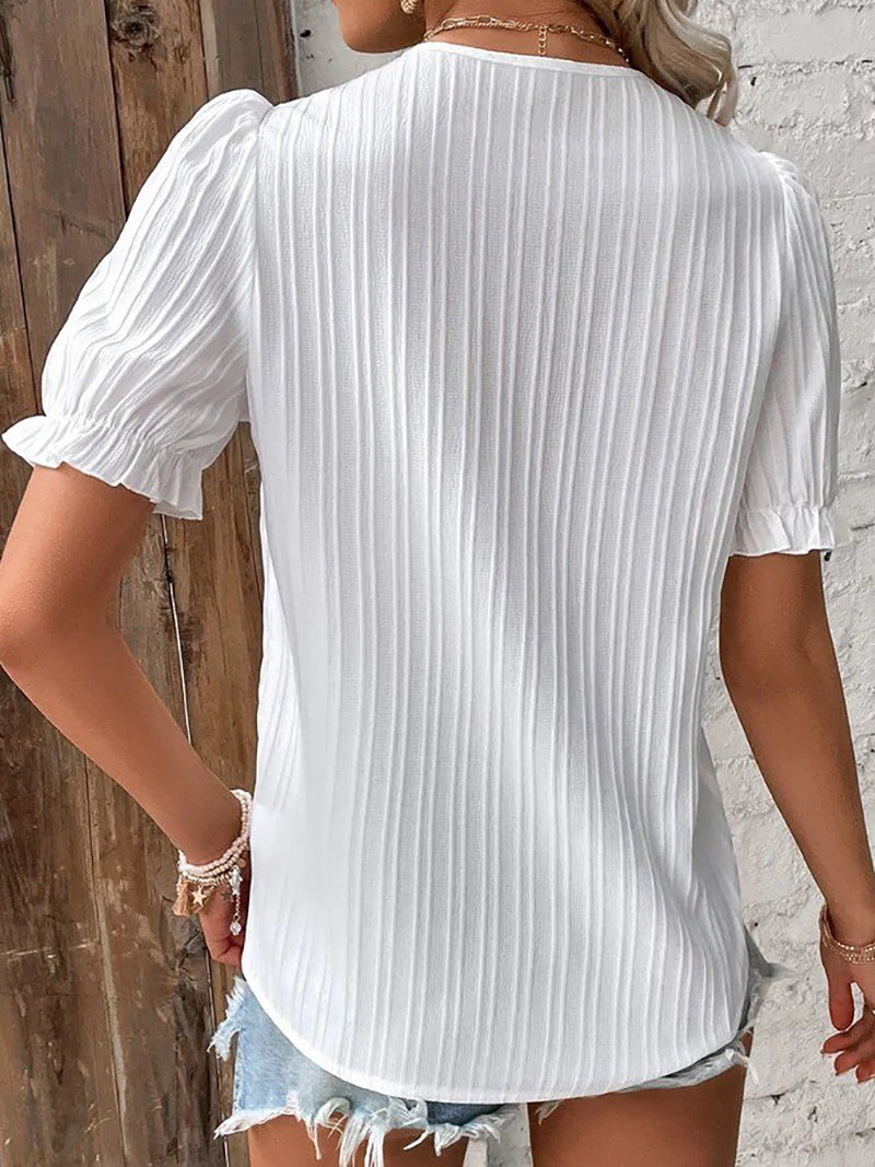 Astrid – Damenbluse – Eleganter V-Ausschnitt mit Puffärmeln für Festliche Anlässe