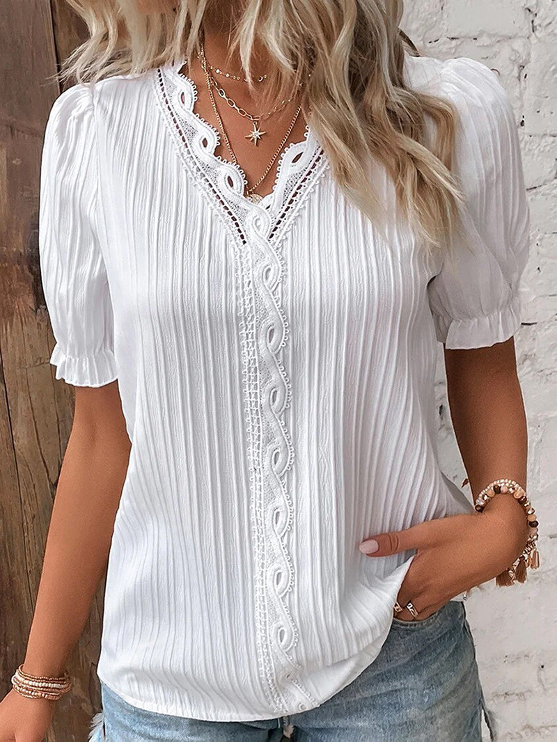 Astrid – Damenbluse – Eleganter V-Ausschnitt mit Puffärmeln für Festliche Anlässe