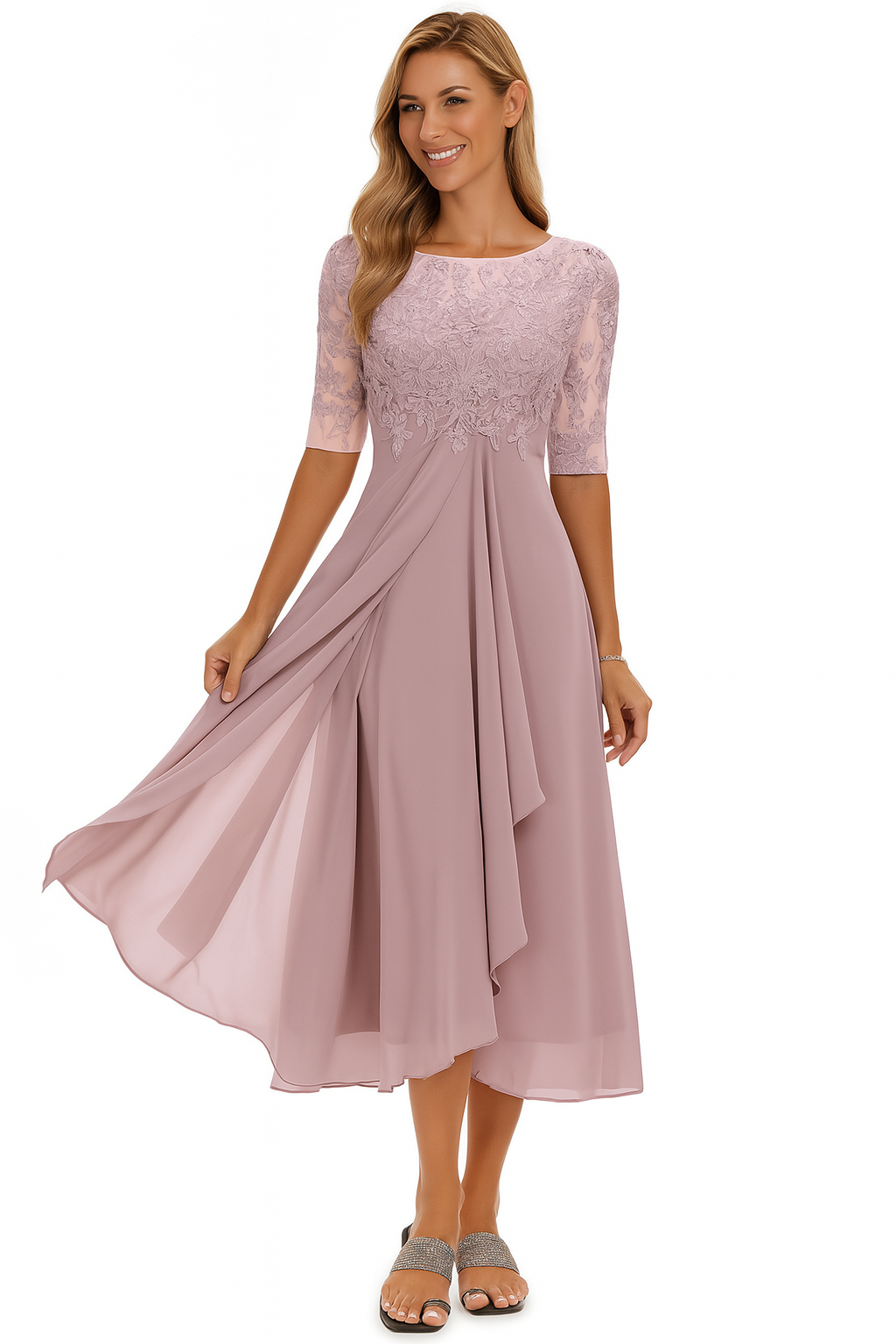 Besticktes Chiffon Midikleid für Damen – Elegant & Romantisch für Festliche Anlässe 1