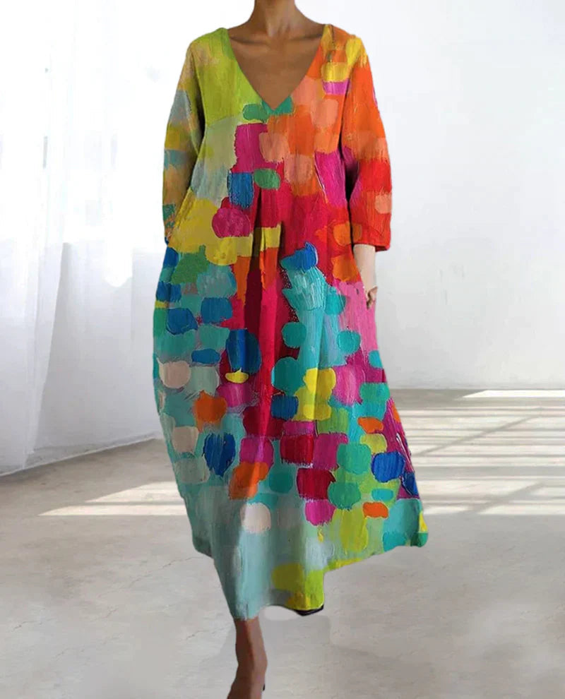 Buntes Leinenkleid für Damen – Atmungsaktives & Verspieltes Design für den Sommer 2