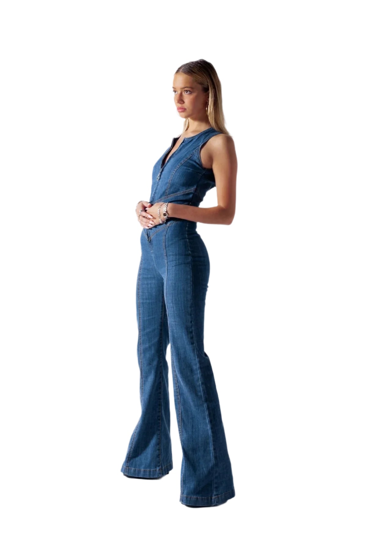 Denim Overall Damen – Tailliert mit Herzförmigem Rückenausschnitt – Elegant & Komfortabel