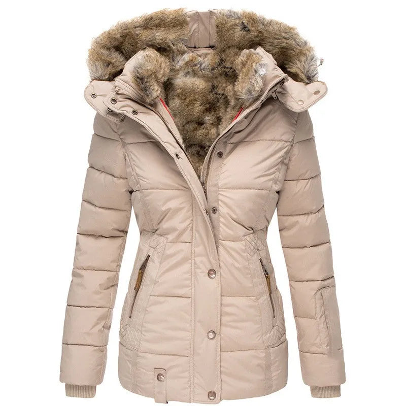 Eleganter Damen-Wintermantel – Luxuriöser Fellkragen & Taillierter Schnitt