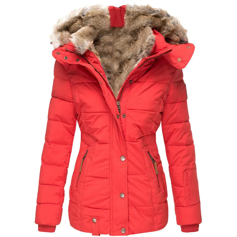 Eleganter Damen-Wintermantel – Luxuriöser Fellkragen & Taillierter Schnitt
