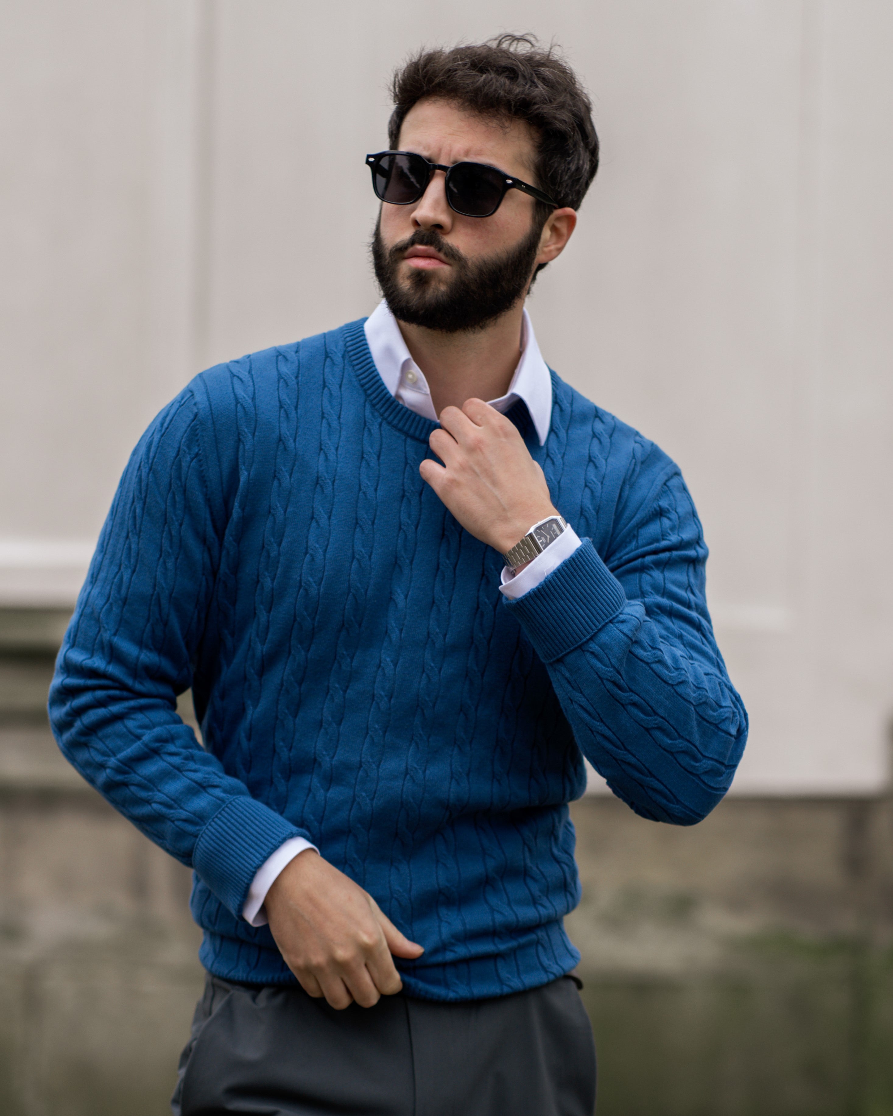 Eleganter Herren Zopfmuster Strickpullover – Hochwertige Baumwolle für Komfort
