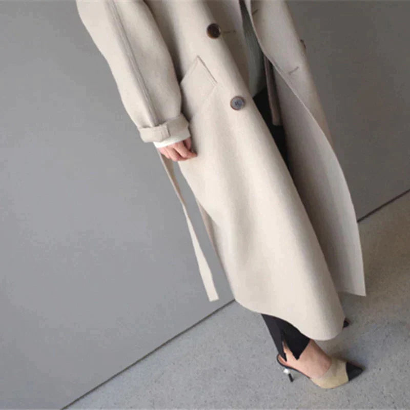 Eleganter Wollmantel Damen – Beige Langer Mantel – Luxuriöse Wärme für den Winter 1