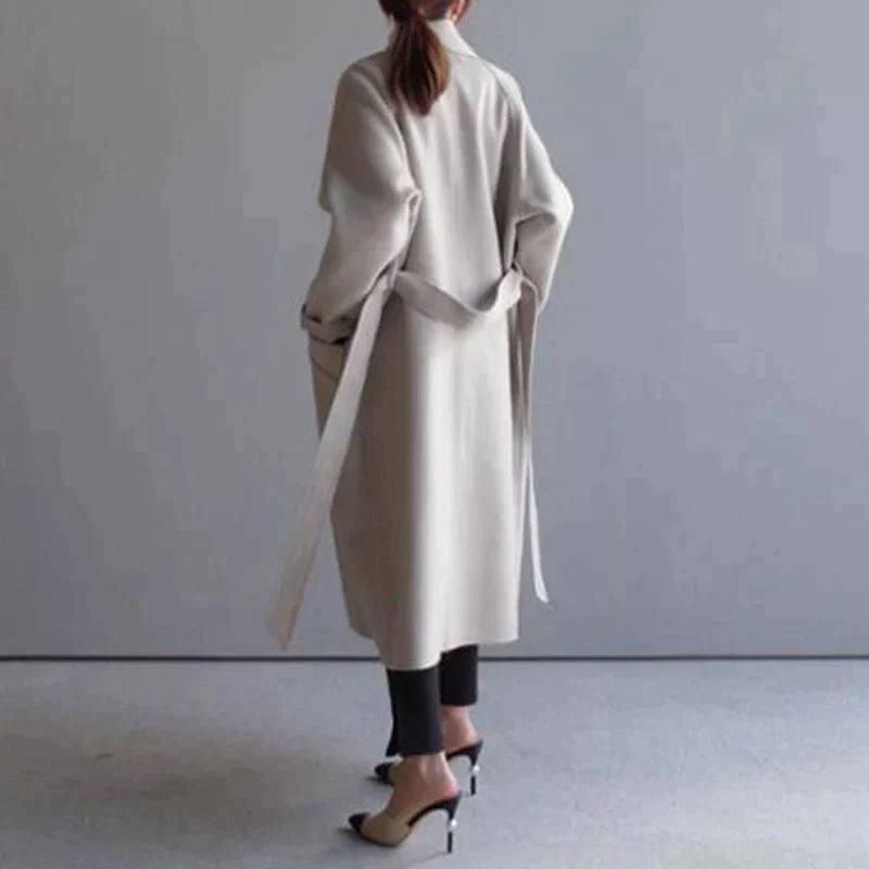 Eleganter Wollmantel Damen – Beige Langer Mantel – Luxuriöse Wärme für den Winter 3