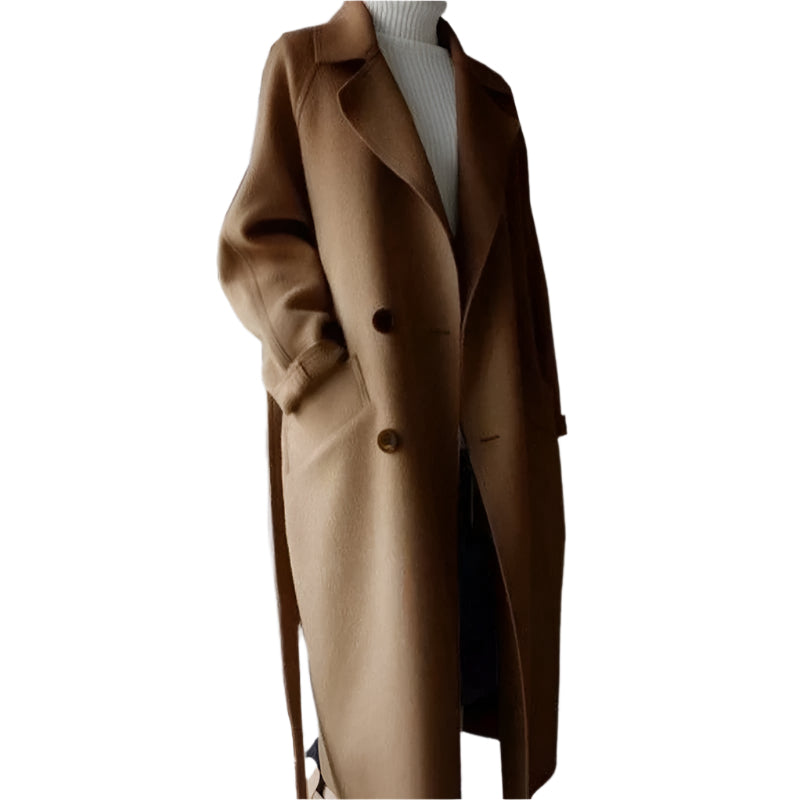Eleganter Wollmantel Damen – Beige Langer Mantel – Luxuriöse Wärme für den Winter 4