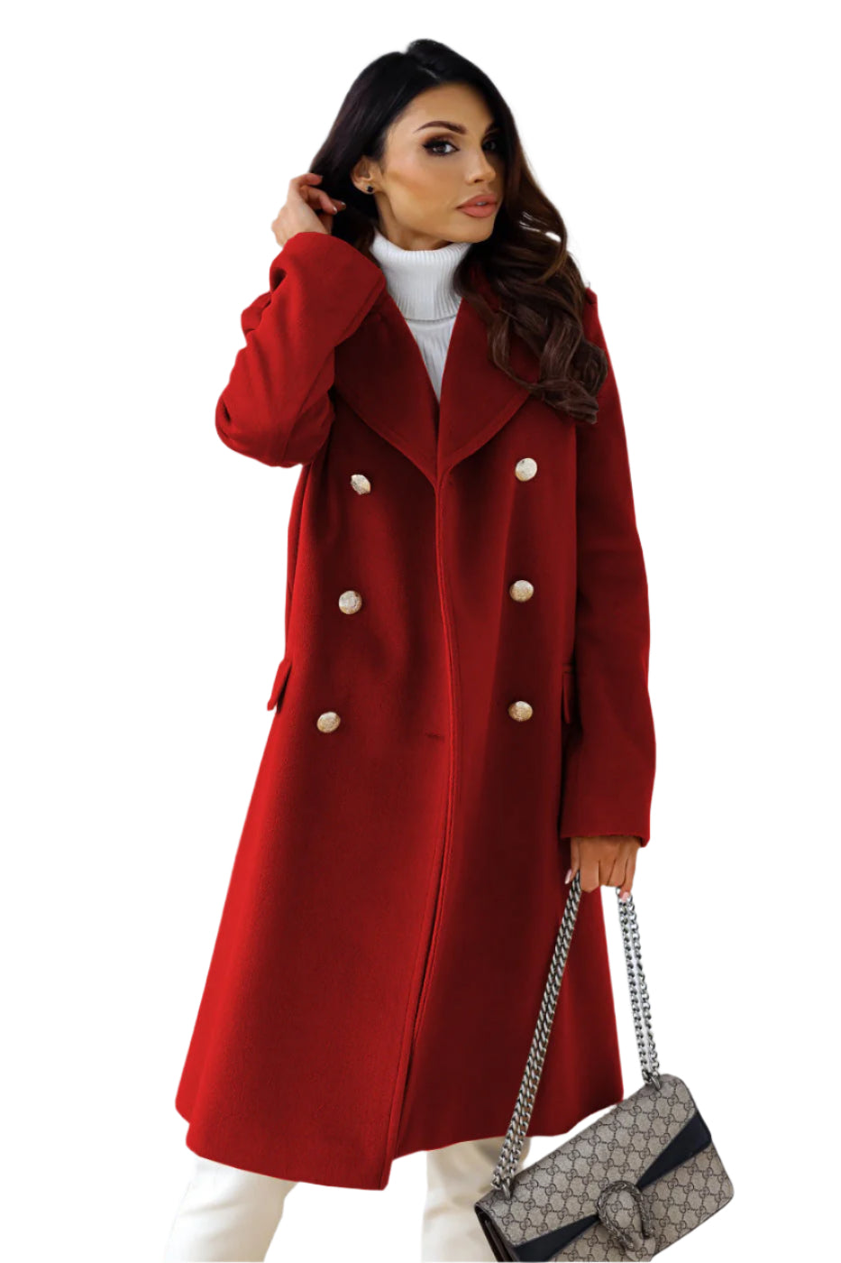 Eleganter Zweireihiger Damenmantel – Stilvoller Schwarz Winter Mantel für Damen