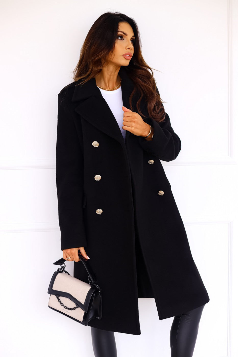 Eleganter Zweireihiger Damenmantel – Stilvoller Schwarz Winter Mantel für Damen