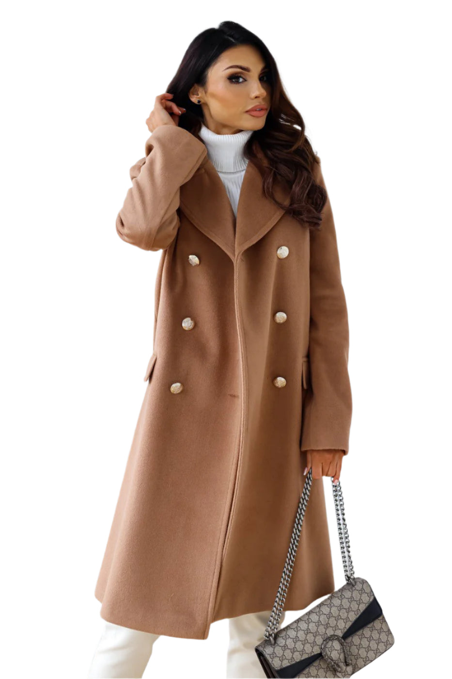 Eleganter Zweireihiger Damenmantel – Stilvoller Schwarz Winter Mantel für Damen