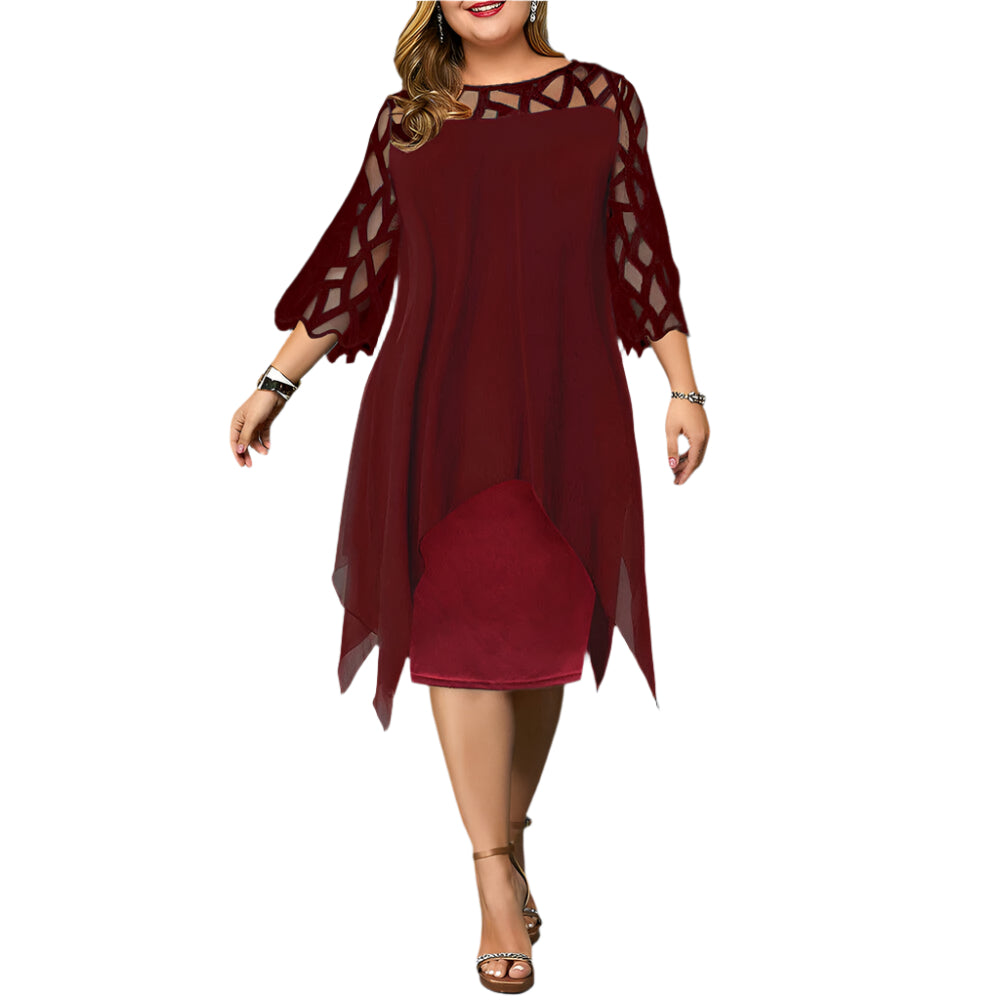 Elegantes Midi-Kleid – Rundhalsausschnitt mit Spitzenärmeln – Festlich & Stilvoll