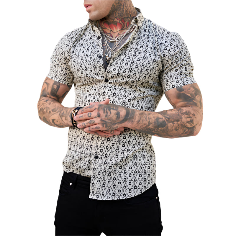 Elegantes Slim-Fit Herrenhemd – Moderner Print für den Sommer – Kurzarm Hemd für Herren