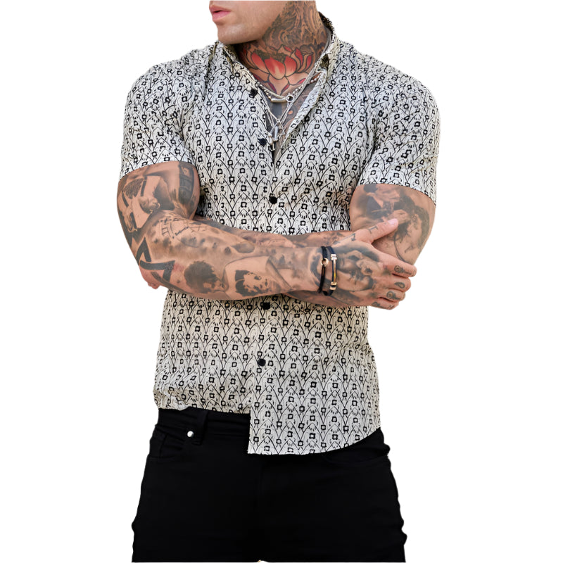 Elegantes Slim-Fit Herrenhemd – Moderner Print für den Sommer – Kurzarm Hemd für Herren