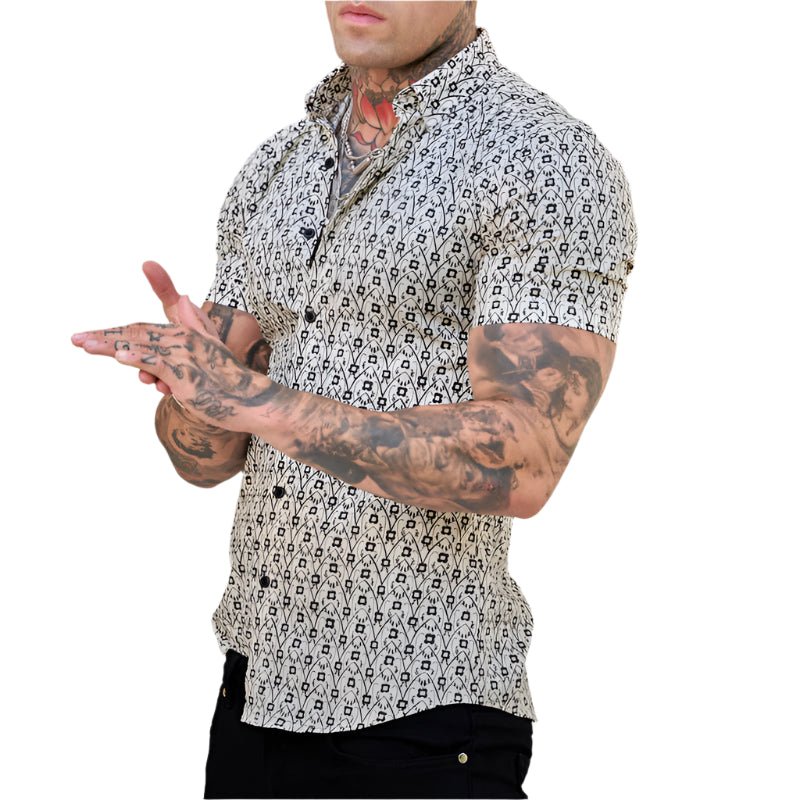 Elegantes Slim-Fit Herrenhemd – Moderner Print für den Sommer – Kurzarm Hemd für Herren