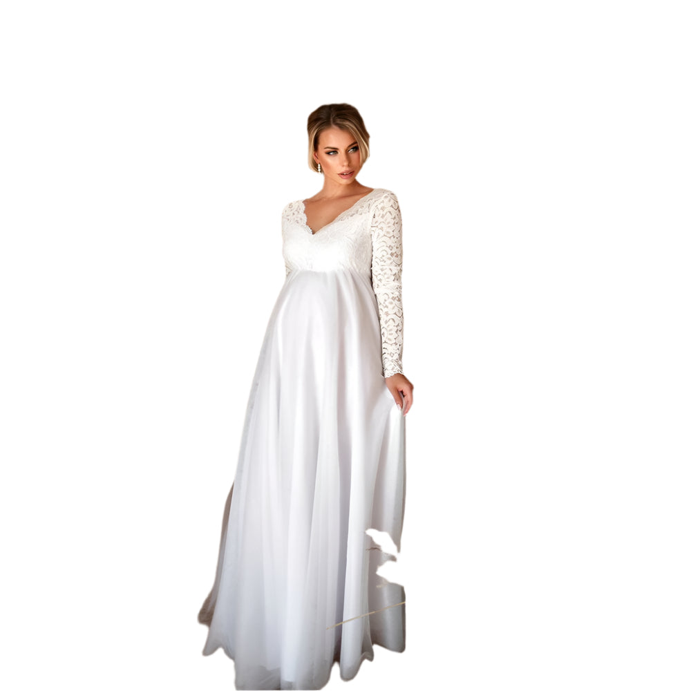 Elegantes Umstandskleid Festlich – Spitzen-Maxikleid für Schwangere mit Anpassbarem Taillenband