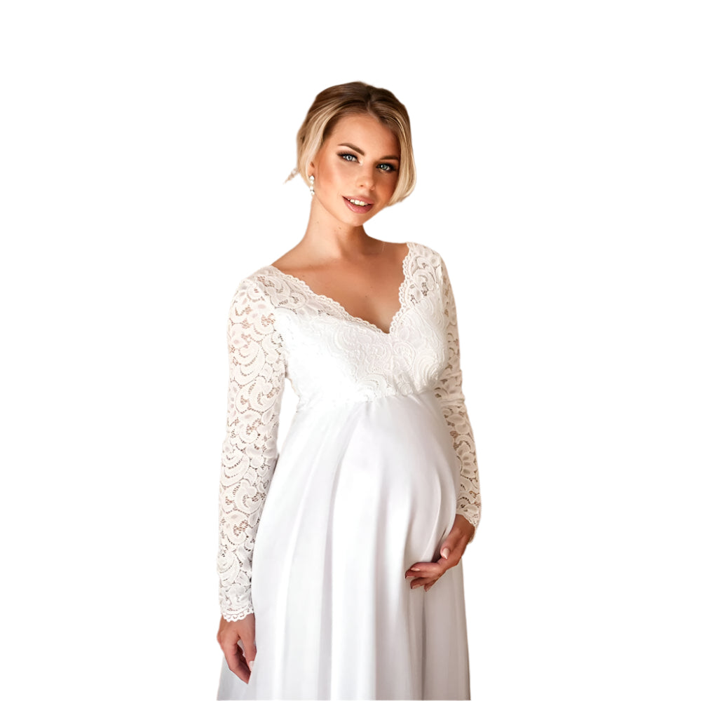 Elegantes Umstandskleid Festlich – Spitzen-Maxikleid für Schwangere mit Anpassbarem Taillenband