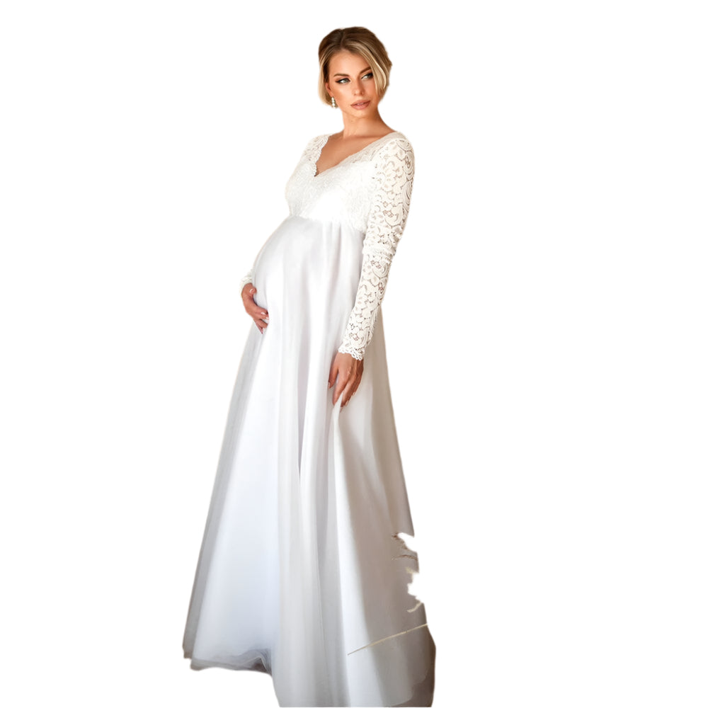 Elegantes Umstandskleid Festlich – Spitzen-Maxikleid für Schwangere mit Anpassbarem Taillenband