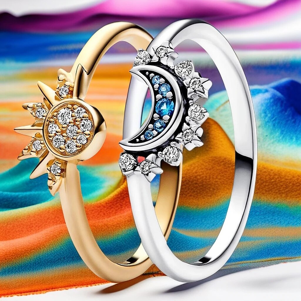 Funkelnder Mond-Sonne-Ring – Elegantes 925er Sterlingsilber mit Kristallen