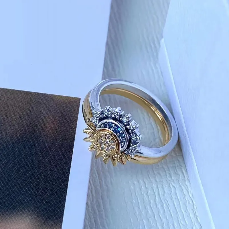 Funkelnder Mond-Sonne-Ring – Elegantes 925er Sterlingsilber mit Kristallen