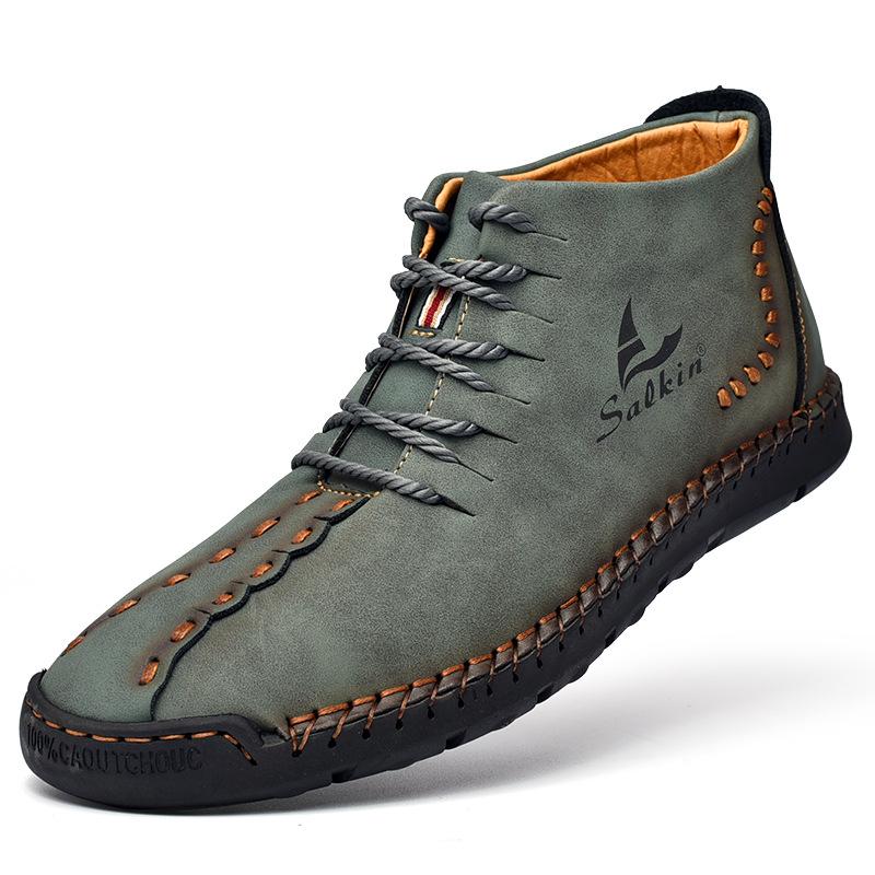 Handgenähte Mikrofaser-Lederstiefeletten für Herren – Stylisch & Rutschfest