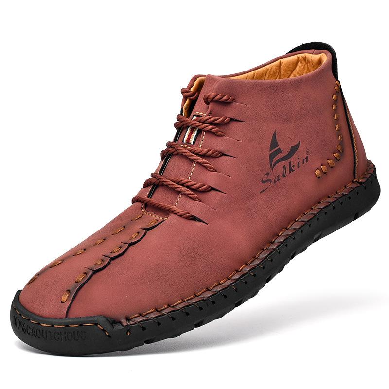 Handgenähte Mikrofaser-Lederstiefeletten für Herren – Stylisch & Rutschfest