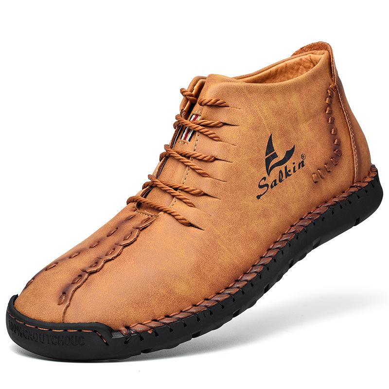 Handgenähte Mikrofaser-Lederstiefeletten für Herren – Stylisch & Rutschfest