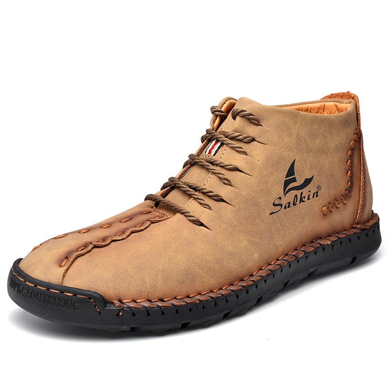 Handgenähte Mikrofaser-Lederstiefeletten für Herren – Stylisch & Rutschfest