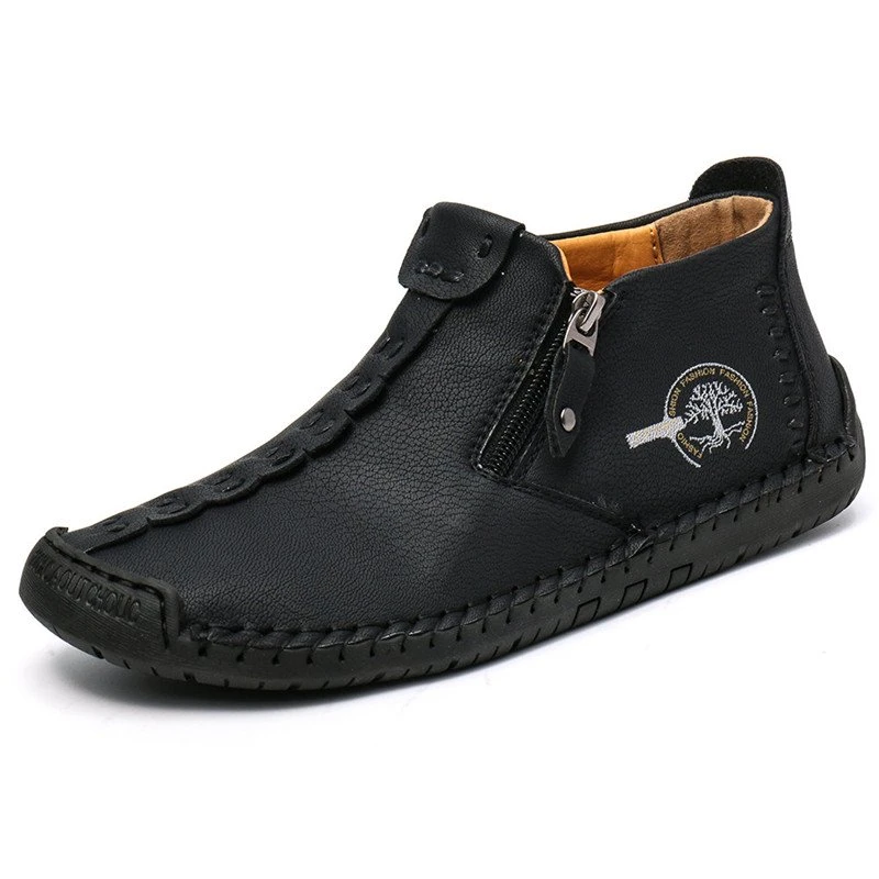 Handgenähte schwarze Stiefeletten für Herren – Stylisch & Rutschfest
