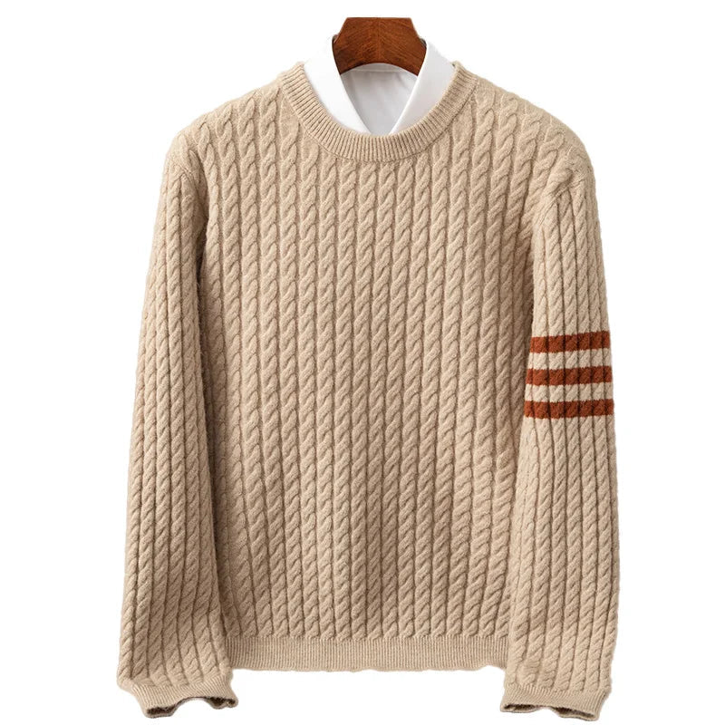 Herren Zopfstrickpullover – Klassisches Design in Wollmischung