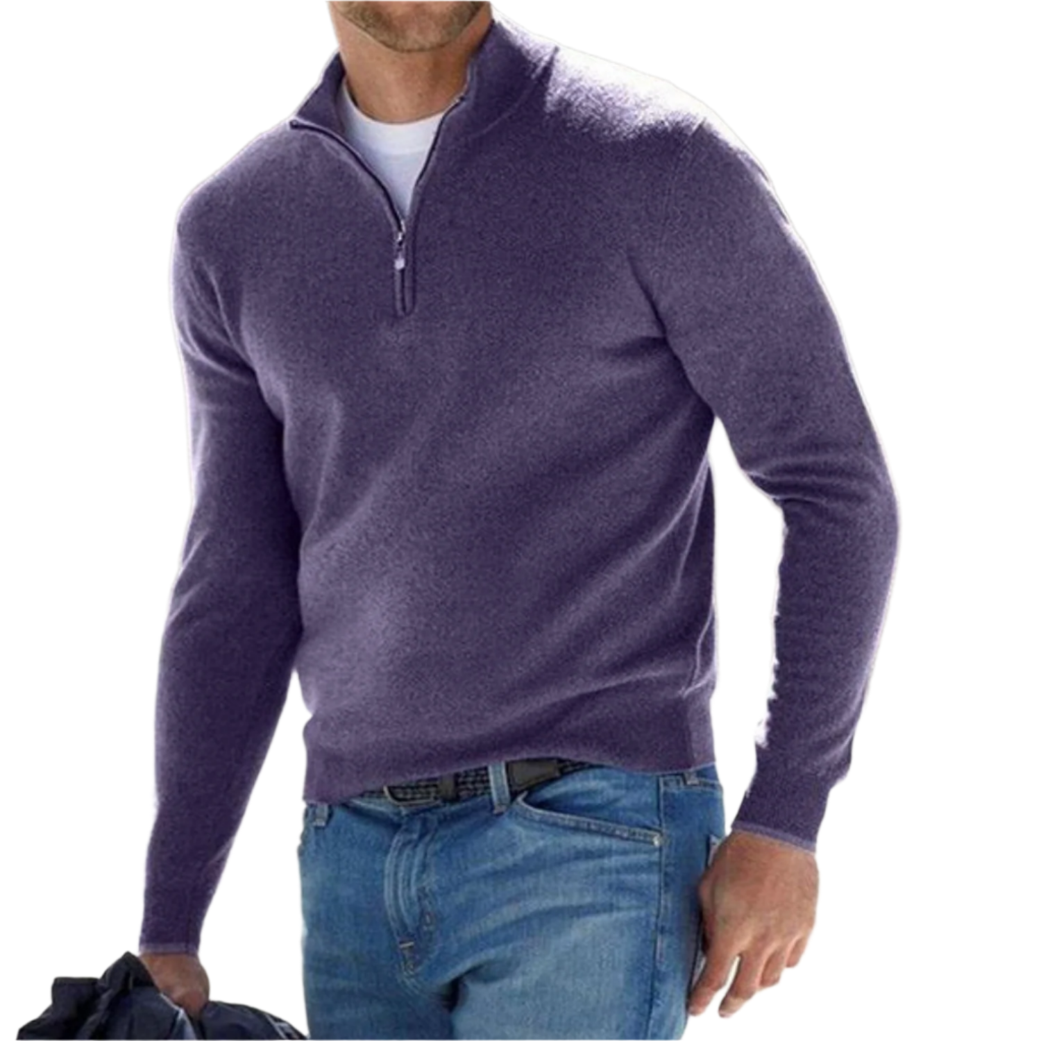 Innovativer Herrenpullover – Merino Pullover mit V-Ausschnitt und Reißverschluss