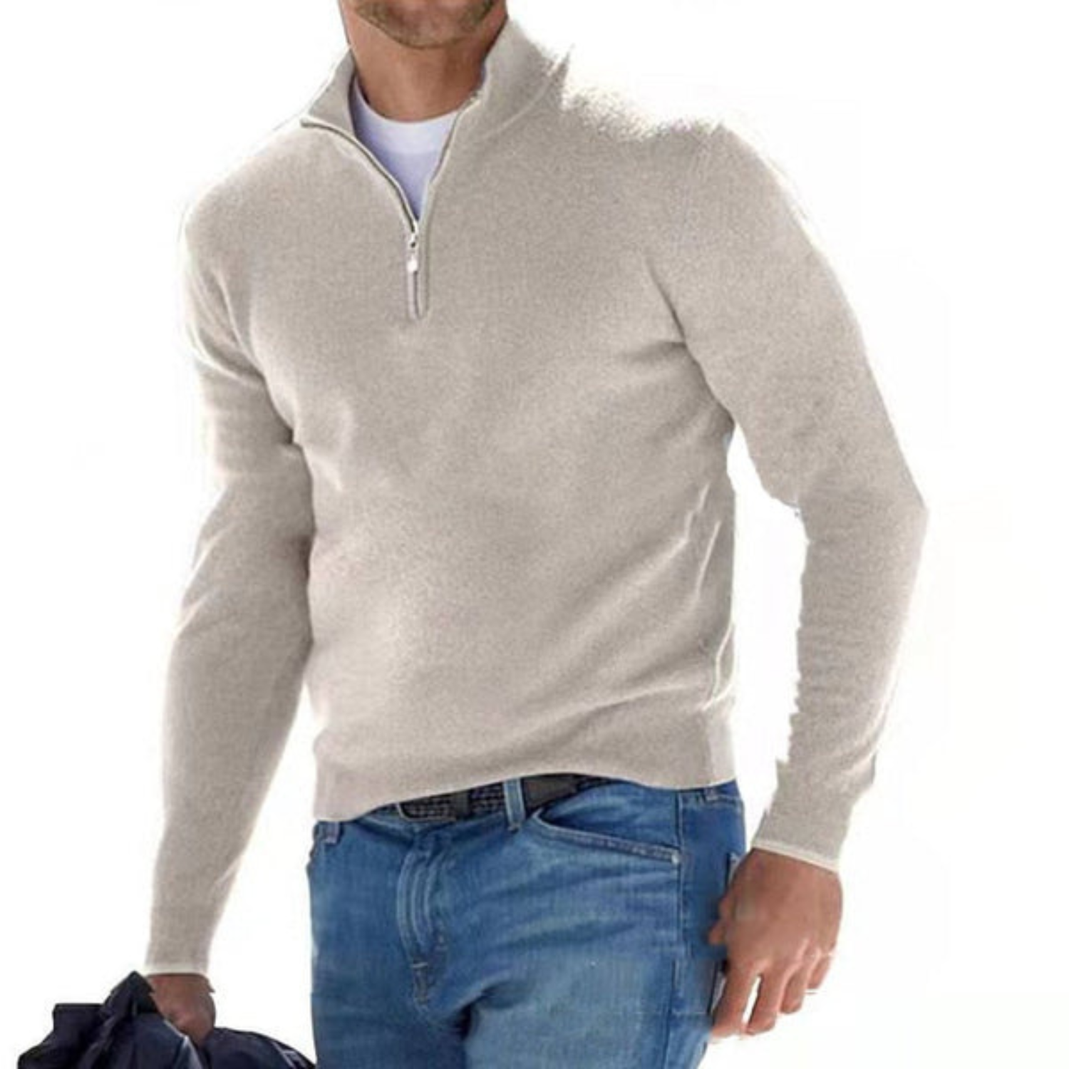 Innovativer Herrenpullover – Merino Pullover mit V-Ausschnitt und Reißverschluss
