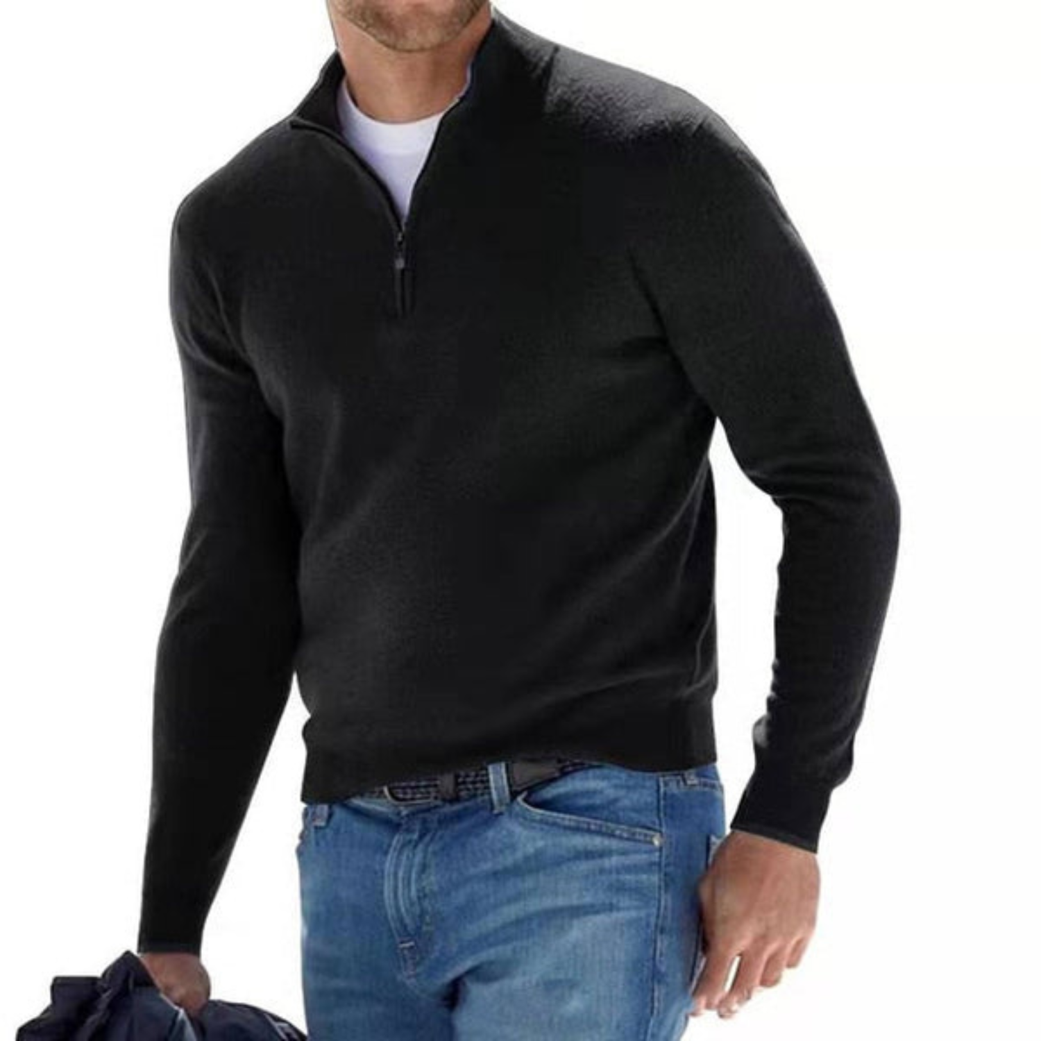 Innovativer Herrenpullover – Merino Pullover mit V-Ausschnitt und Reißverschluss
