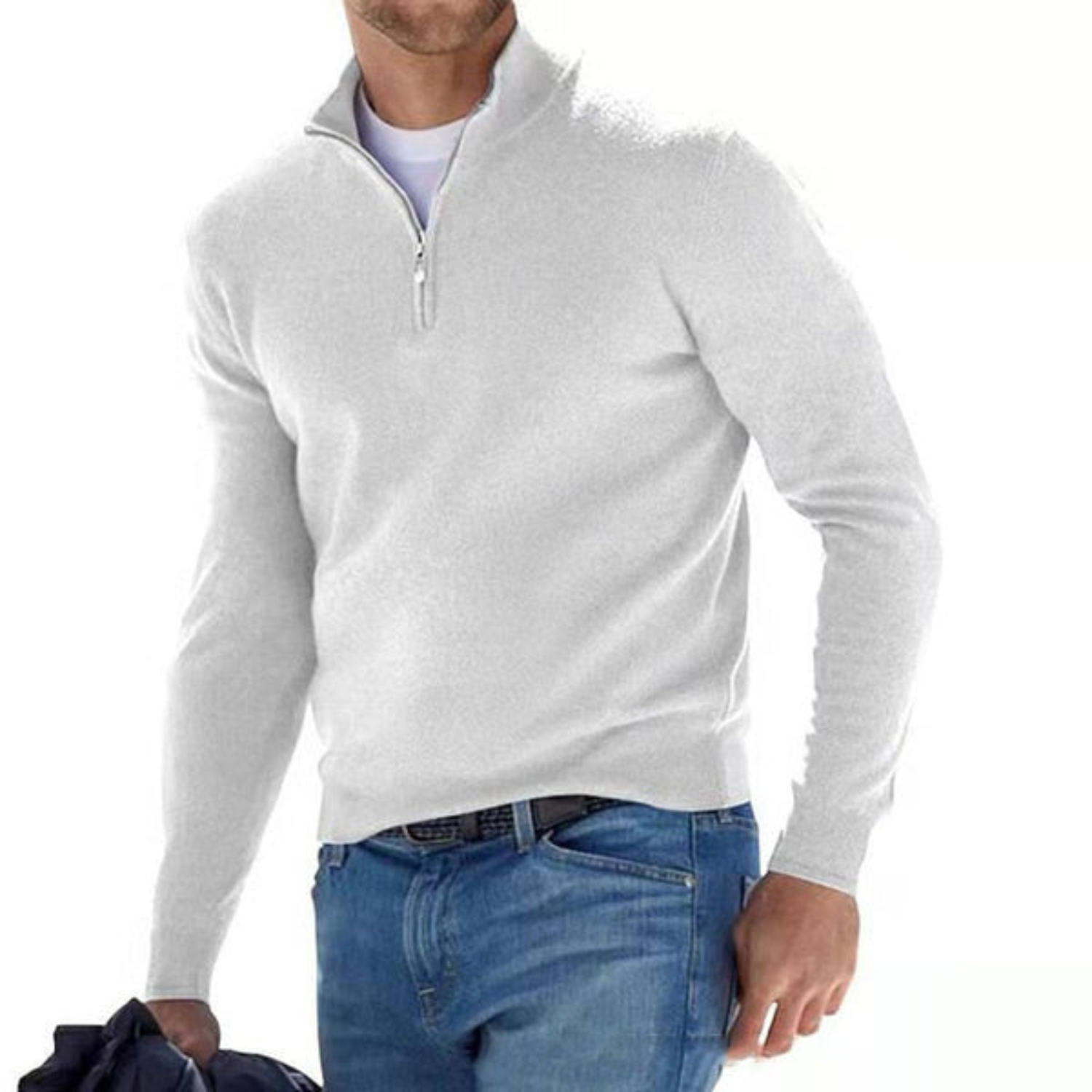 Innovativer Herrenpullover – Merino Pullover mit V-Ausschnitt und Reißverschluss