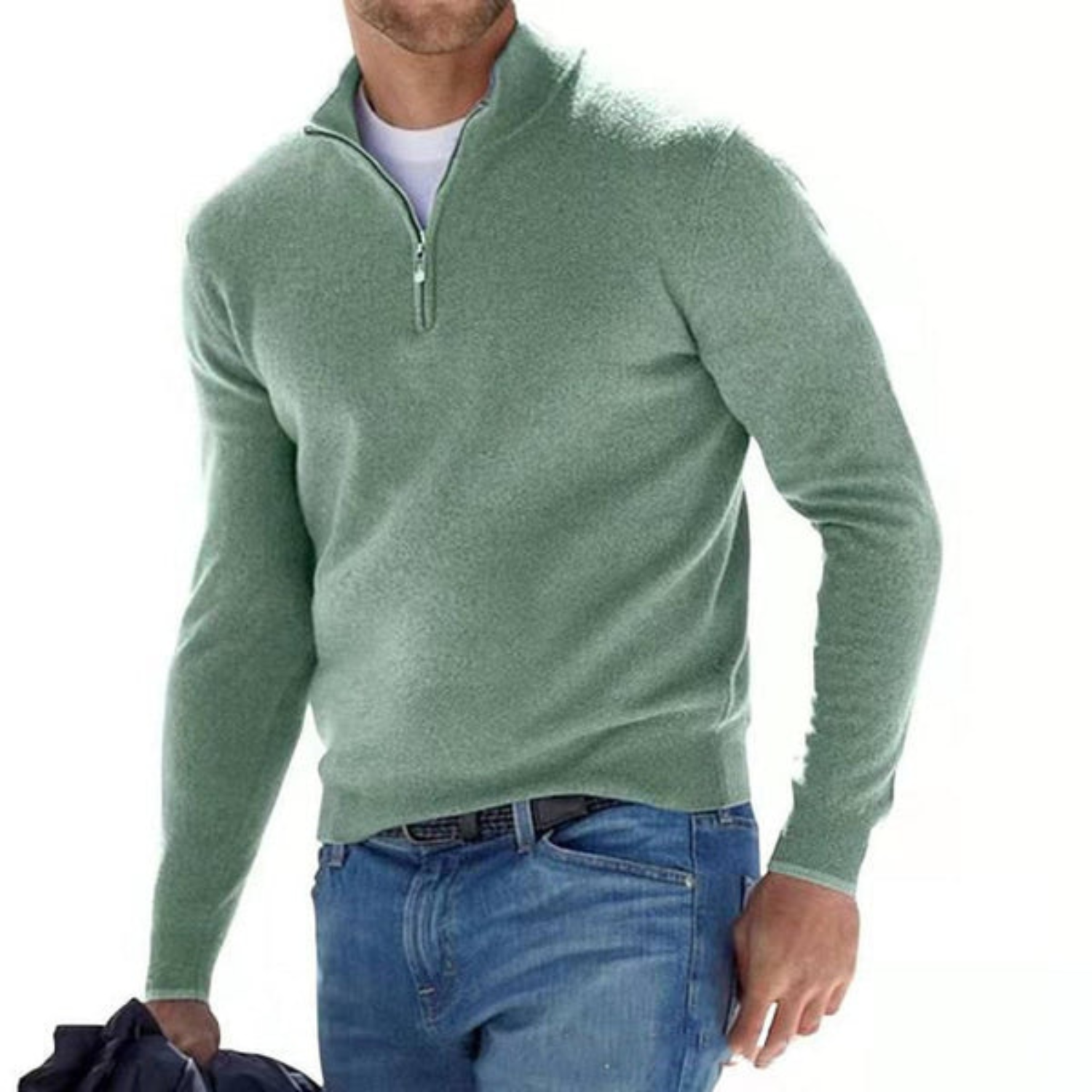 Innovativer Herrenpullover – Merino Pullover mit V-Ausschnitt und Reißverschluss