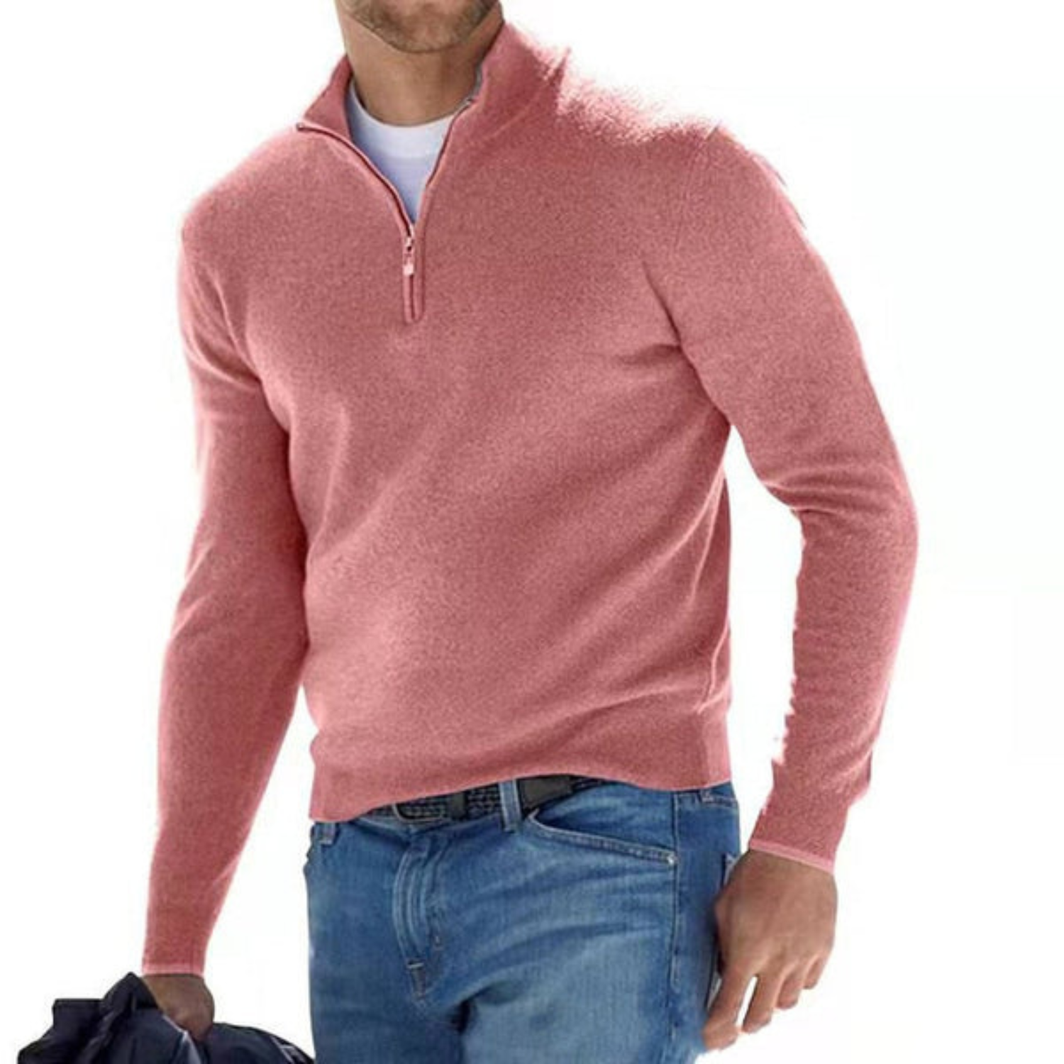 Innovativer Herrenpullover – Merino Pullover mit V-Ausschnitt und Reißverschluss