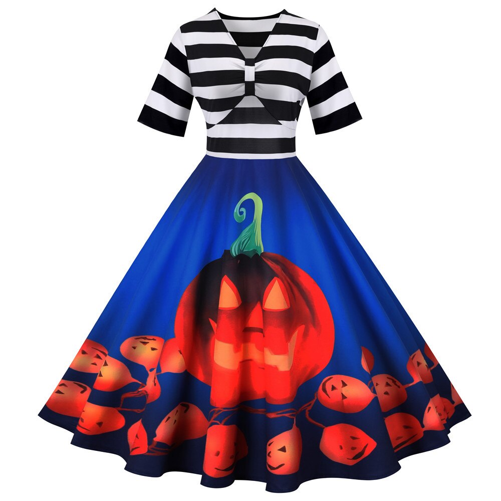 Kürbisschaukel – Midi Kleid – Vintage Halloween Stil mit Einzigartigem Druck 1