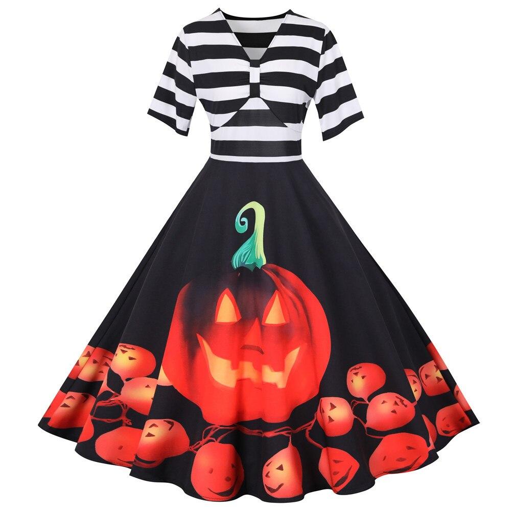 Kürbisschaukel – Midi Kleid – Vintage Halloween Stil mit Einzigartigem Druck 0