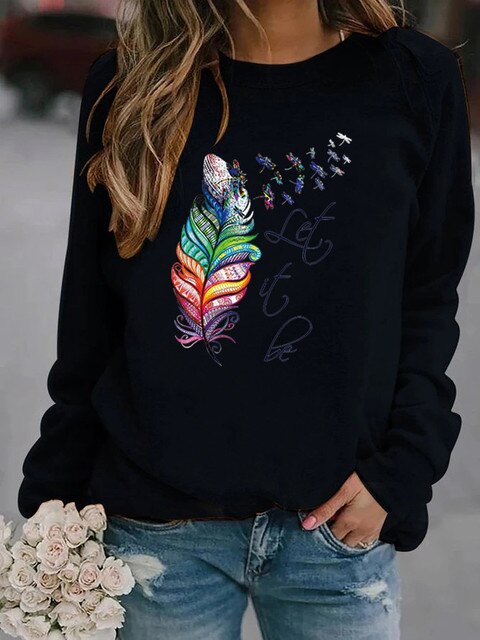 Let it Be – Damen Pullover – Komfortabel mit Einzigartigem Feder Motiv