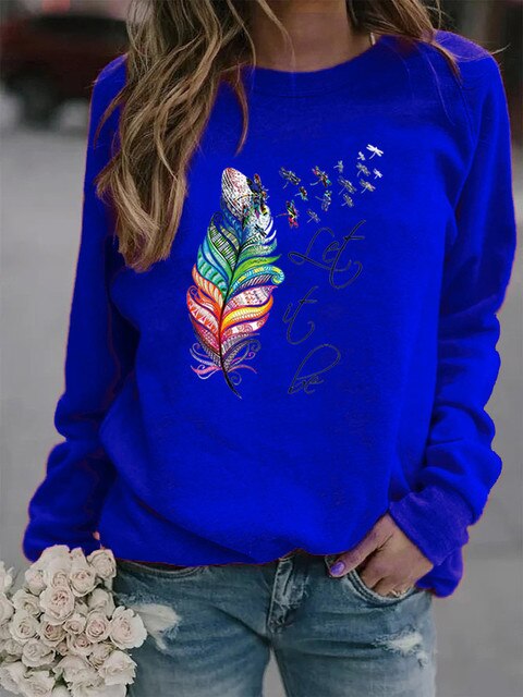 Let it Be – Damen Pullover – Komfortabel mit Einzigartigem Feder Motiv