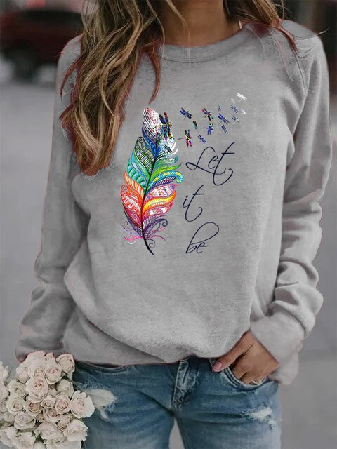 Let it Be – Damen Pullover – Komfortabel mit Einzigartigem Feder Motiv