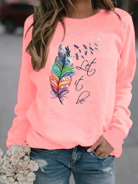 Let it Be – Damen Pullover – Komfortabel mit Einzigartigem Feder Motiv
