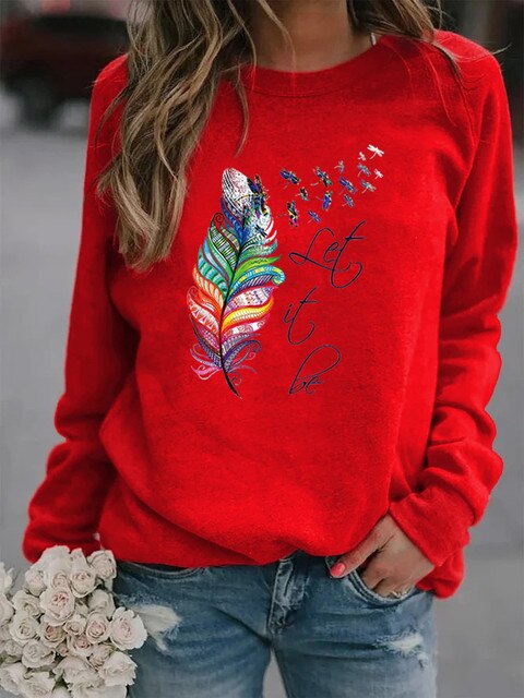 Let it Be – Damen Pullover – Komfortabel mit Einzigartigem Feder Motiv