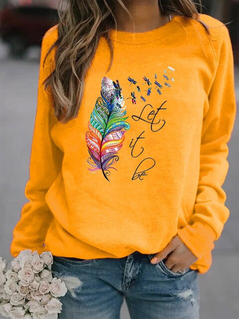 Let it Be – Damen Pullover – Komfortabel mit Einzigartigem Feder Motiv