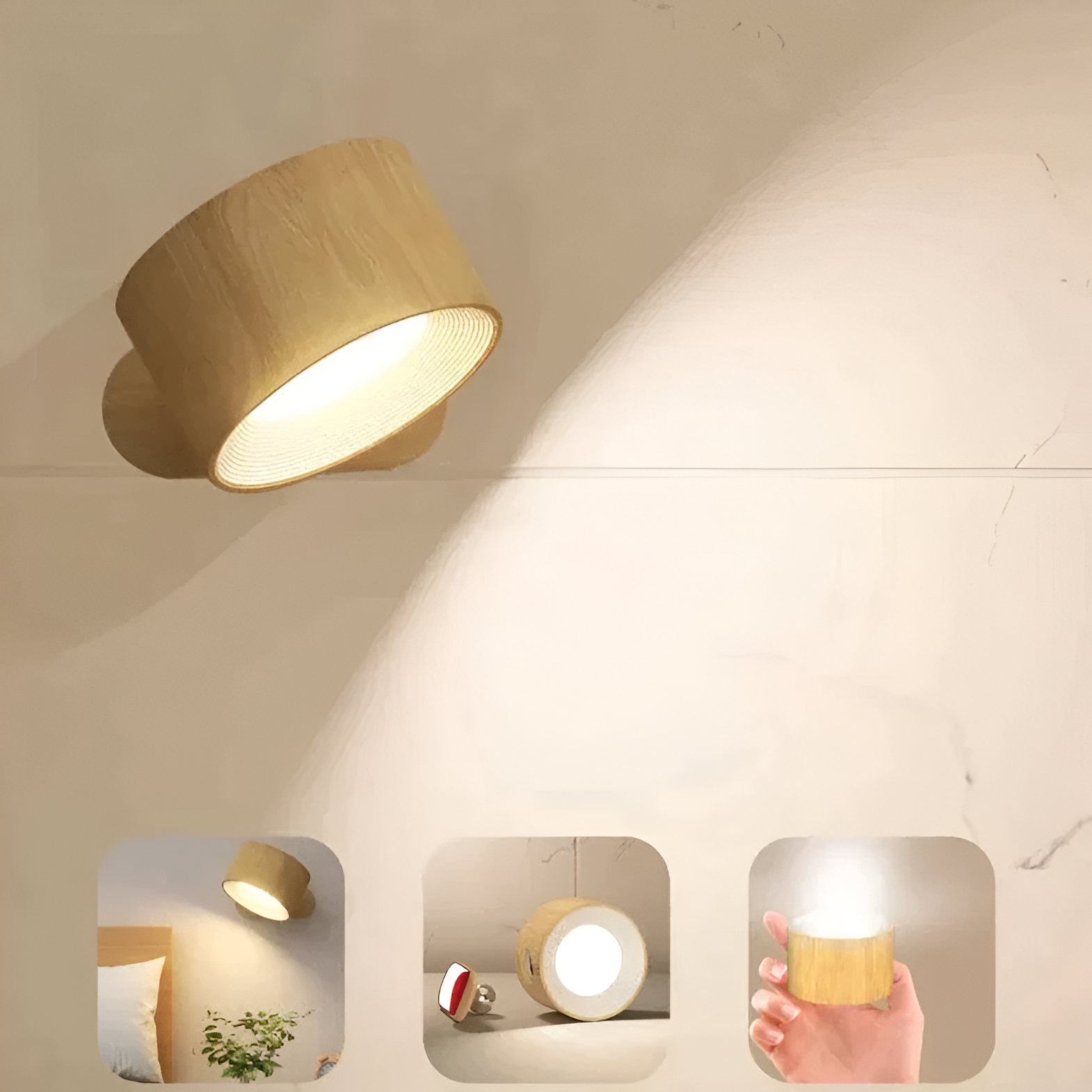 LumoSpin – Kabellose 360° LED-Wandleuchte mit Touch & USB-Ladung