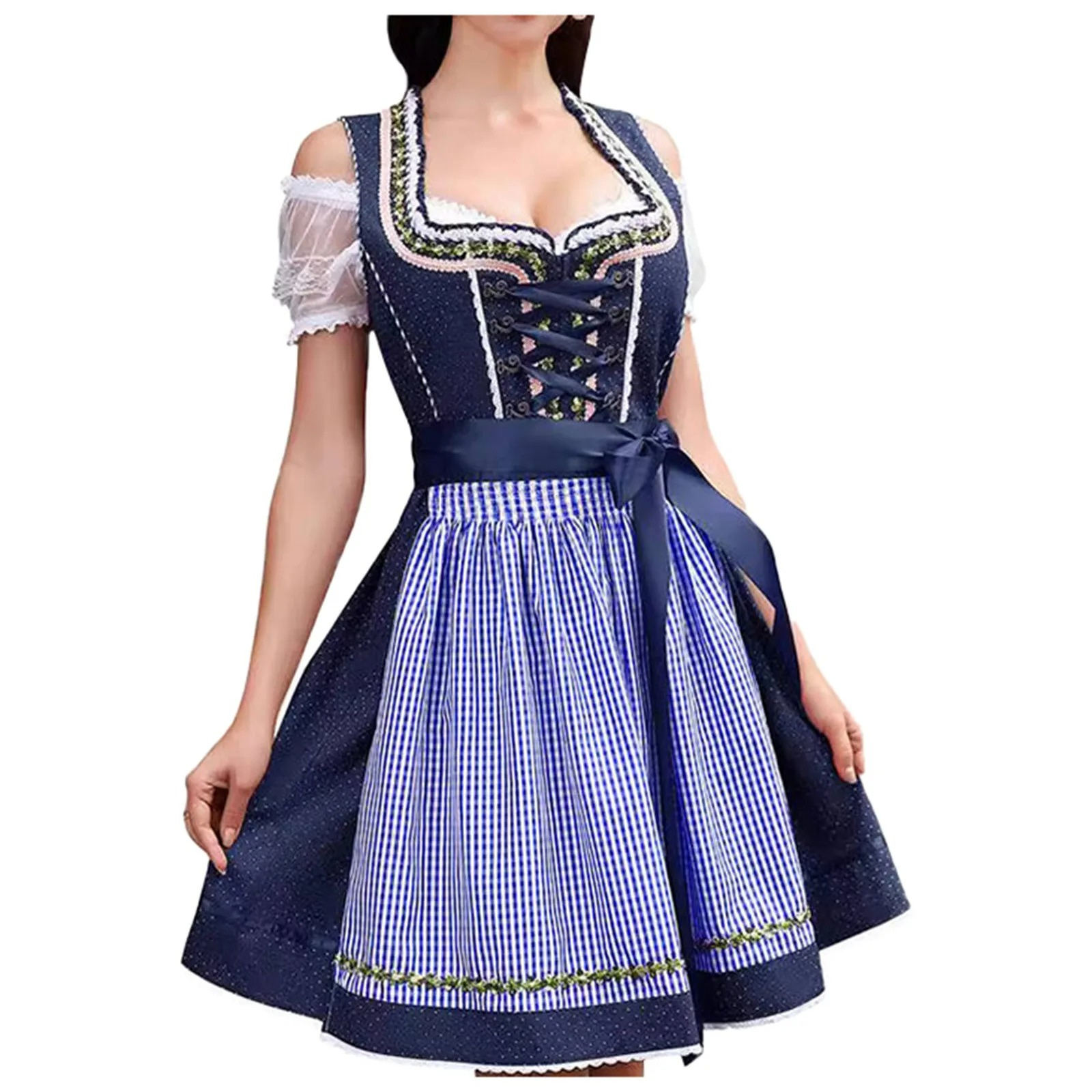 Melanie – Traditionelles Trachtenkleid mit Spitzenoberteil und Karierter Schürze