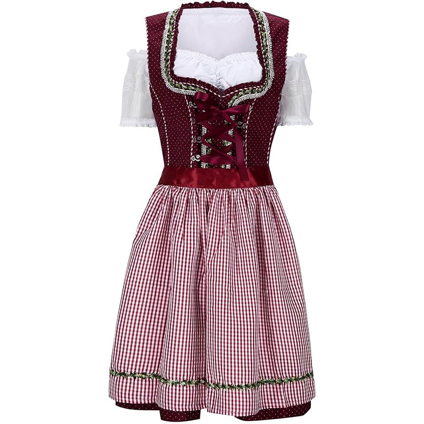 Melanie Oktoberfest Dirndl – Traditionelles Trachtenkleid mit Spitzenoberteil und Karierter Schürze