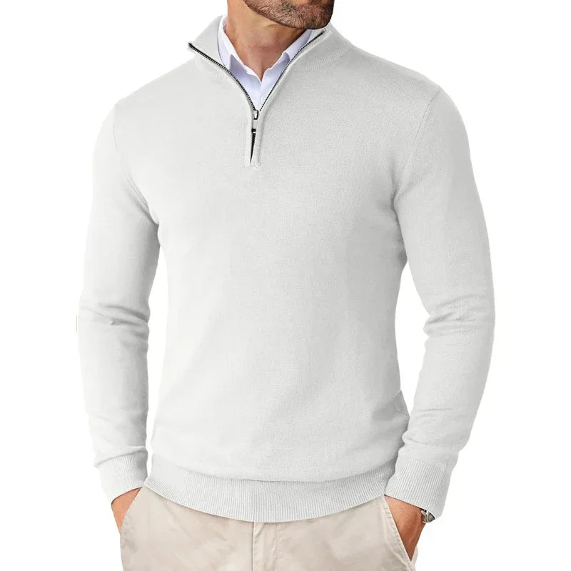 Modernes Herren Strickpullover – Weicher Baumwollmix mit Reißverschluss