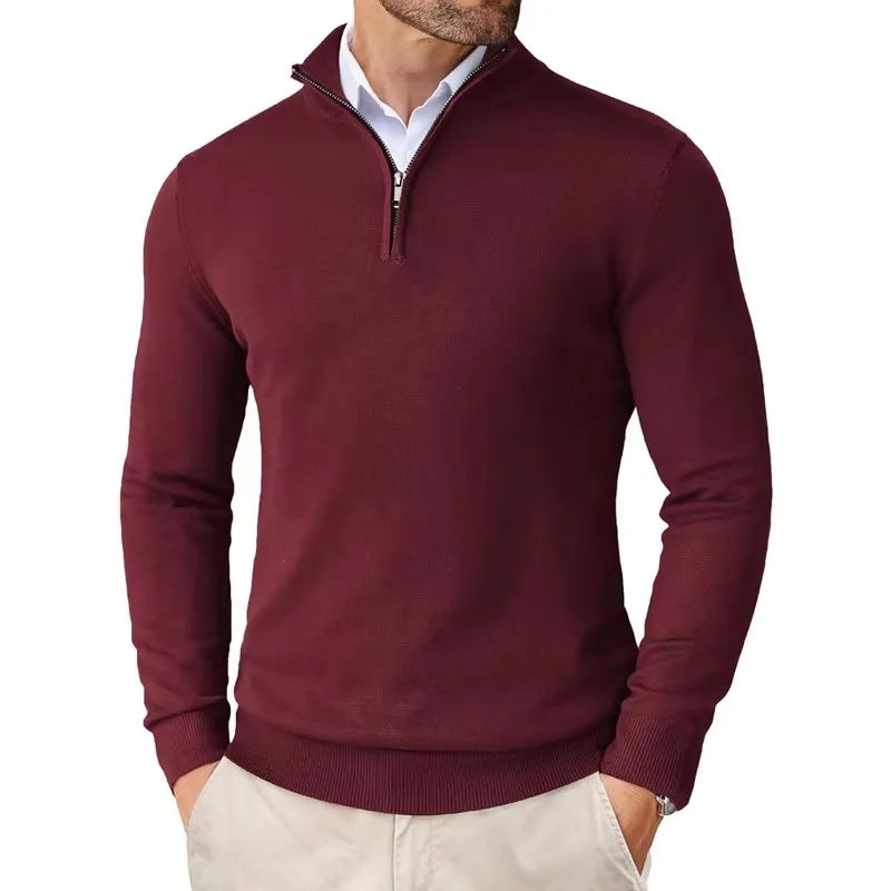 Modernes Herren Strickpullover – Weicher Baumwollmix mit Reißverschluss