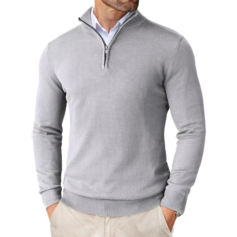 Modernes Herren Strickpullover – Weicher Baumwollmix mit Reißverschluss