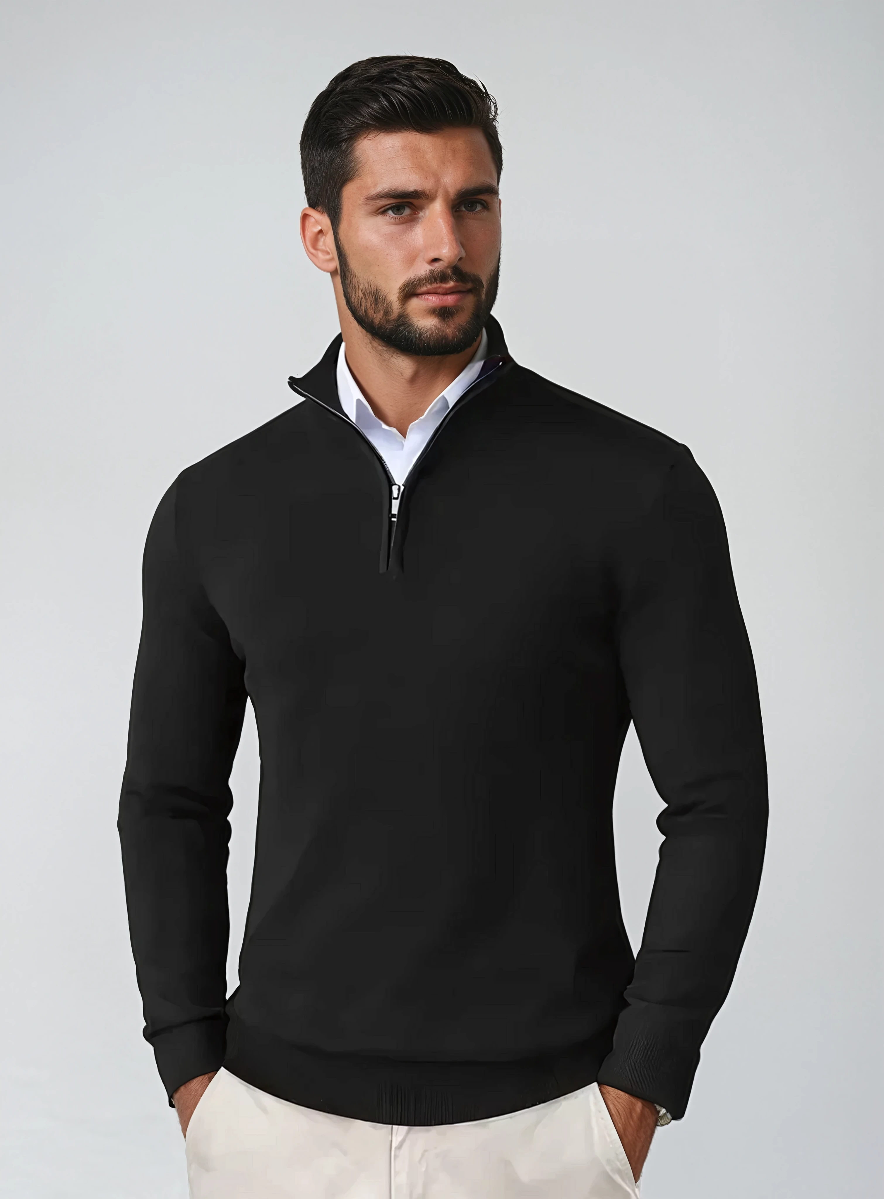 Modernes Herren Strickpullover – Weicher Baumwollmix mit Reißverschluss